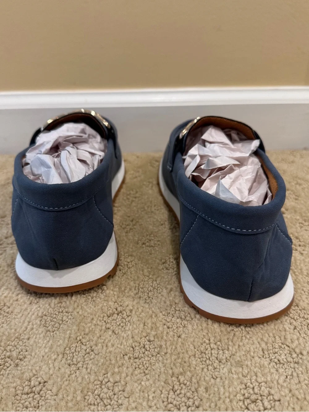 Women's Navy Chain-Trim Slip-On Loafers